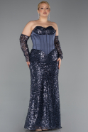 Long Anthracite Scaly Plus Size Evening Gown ABU5928