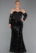 Long Black Scaly Plus Size Evening Gown ABU5928