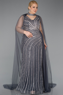 Long Anthracite Stony Plus Size Evening Dress ABU6024