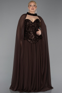 Long Brown Chiffon Plus Size Evening Gown ABU5940
