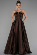 Brown Long Satin Prom Gown ABU5105
