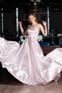 Long Powder Color Satin Evening Dress ABU5998