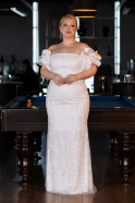Long White Beaded Formal Plus Size Dress ABU5948