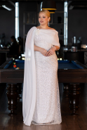 Long White Beaded Plus Size Evening Dress ABU5819