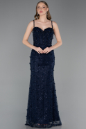 Long Navy Blue Dantelle Evening Dress ABU6040