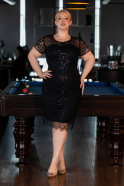 Short Black Beaded Plus Size Cocktail Dress ABK2585
