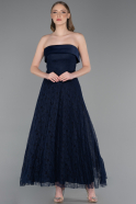 Navy Blue Midi Dantelle Party Dress ABK2538