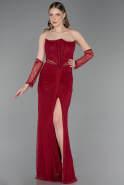 Burgundy Long Dantelle Evening Dress ABU5736