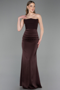 Long Dark Brown Satin Prom Gown ABU6061