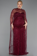 Burgundy Long Beaded Plus Size Wedding Dress ABU5328