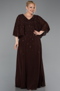 Long Brown Chiffon Plus Size Evening Dress ABU6066