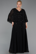 Long Black Chiffon Plus Size Evening Dress ABU6066