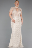 Beige Long Beaded Plus Size Evening Gown ABU5698