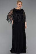 Black-Black Long Chiffon Plus Size Evening Gown ABU4633