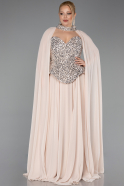 Beige Long Chiffon Plus Size Evening Gown ABU5940
