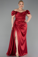 Burgundy Long Satin Plus Size Evening Dress ABU1626