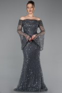 Anthracite Long Scaly Mermaid Evening Gown ABU5623
