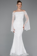 White Long Scaly Mermaid Evening Gown ABU5623