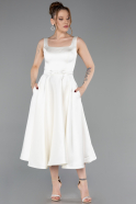White Midi Satin Cocktail Dress ABK2586