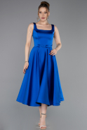 Sax Blue Midi Satin Cocktail Dress ABK2586