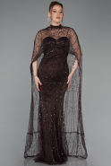 Brown Strapless Shawl Stoned Long Evening Gown ABU4517