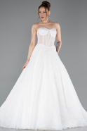 White Strapless Neckline Long Sleeve Lace Ball Gown Wedding Dress ABG038