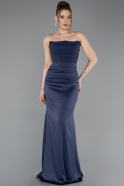Long Navy Blue Satin Prom Gown ABU6061
