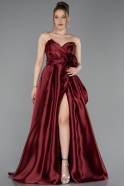 Burgundy Strapless High Slit Long Satin Graduation Prom Dress ABU4774