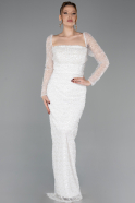 White Long Beaded Evening Dress ABU5699