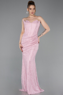 Powder Color Long Dantelle Evening Dress ABU6148