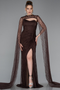 Brown Long Dantelle Evening Dress ABU5614