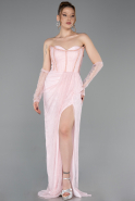 Powder Color Long Dantelle Evening Dress ABU5770