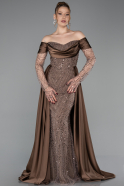 Brown Long Beaded Evening Dress ABU5934