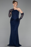 Long Navy Blue Dantelle Evening Dress ABU6089