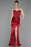 Long Burgundy Satin Prom Gown ABU6091