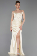 Long Yellow Satin Prom Gown ABU6091