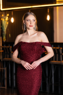 Long Burgundy Beaded Evening Dress ABU6057