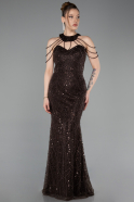 Long Brown Beaded Evening Dress ABU6073