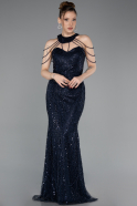 Long Navy Blue Beaded Evening Dress ABU6073