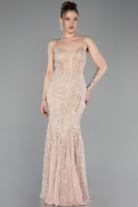 Long Beige Beaded Evening Dress ABU6080