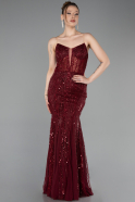 Long Burgundy Beaded Evening Dress ABU6080