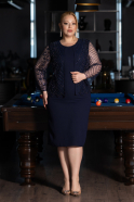 Midi Navy Blue Plus Size Evening Gown ABK2417