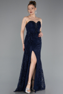 Navy Blue Long Dantelle Mermaid Prom Dress ABU5975