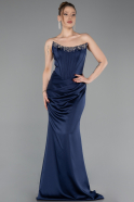 Long Navy Blue Satin Mermaid Evening Gown ABU6109