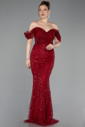 Burgundy Long Beaded Evening Dress ABU5557