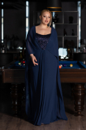 Long Navy Blue Chiffon Plus Size Evening Dress ABU6071