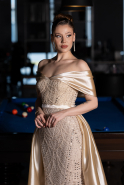 Beige Long Beaded Evening Dress ABU5400
