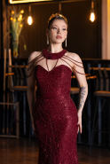 Long Burgundy Beaded Evening Dress ABU6073
