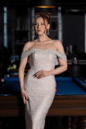 Long Beige Beaded Evening Dress ABU6057
