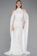 Long White Beaded Evening Dress ABU6117